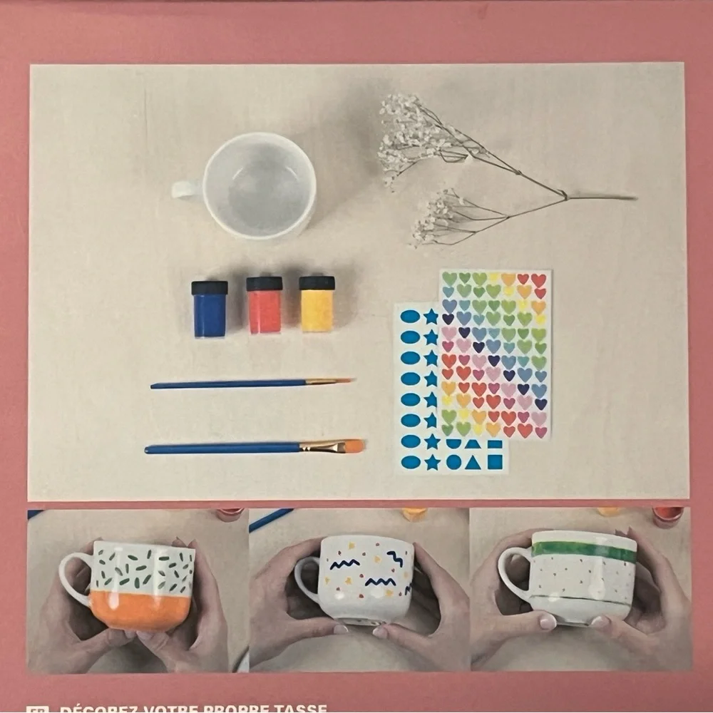 Decorate a Cup Kit: mug, brushes, paint, stickers, booklet. Kids 6+. Gift. NWT